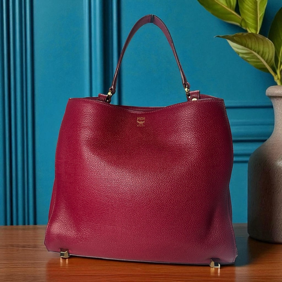 Women's MCM Tote Bag Red Leather Gold Hardware One Size - Picture 1 of 16